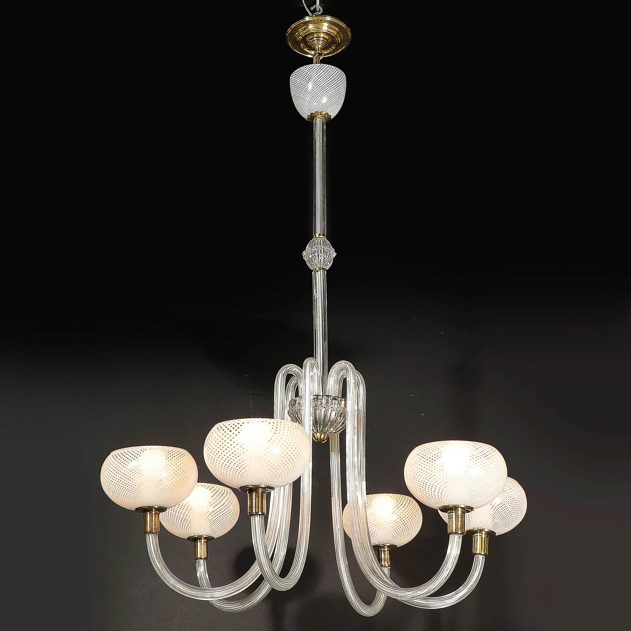BAROVIER & TOSO ◇ Murano glass Mid-Century Hand-Blown Murano Glass Six Arm Chandelier by